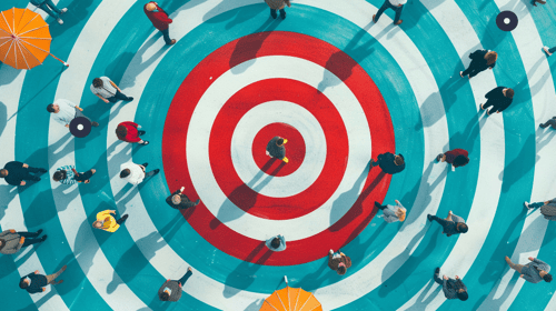 Persons walking over a target. Blogpost about customer-centric innovation.