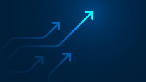 Up arrows on blue background illustration, business growth concept.