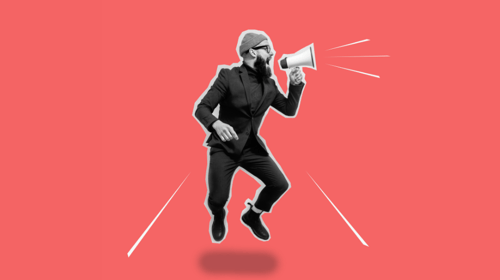 Person jumping with a megaphone in hand for a blogpost about marketing your innovating program