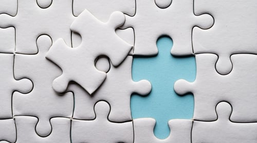 Jigsaw puzzle with missing piece. Missing puzzle pieces, blogpost about achieving product market fit