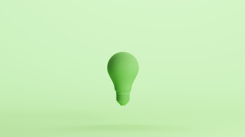 Green lightbulb bulb ideas inspiration symbol soft tones mint background 3d illustration render digital rendering. Responsible innovation blogpost.